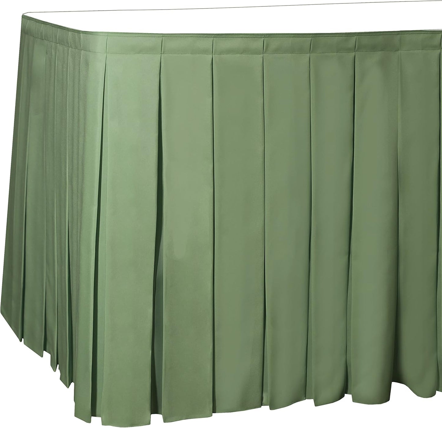 Ultimate Textile Pleat Polyester Fabric Table Skirt - Machine Washable, Flame Resistant, Cut & Sewn in NJ, Desk Skirt - Sage, 14' Box Pleat x 42" h
