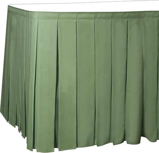 Ultimate Textile Pleat Polyester Fabric Table Skirt - Machine Washable, Flame Resistant, Cut & Sewn in NJ, Desk Skirt - Sage, 17' Box Pleat x 42" h