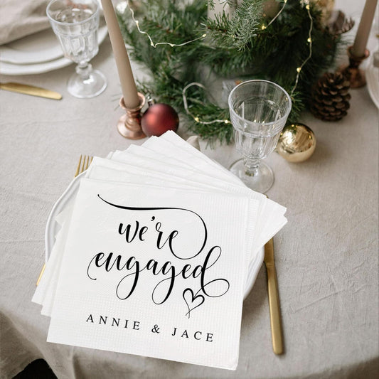 Luxury Custom Pack 15pcs We're Engaged Wedding Napkins - Engagement Decorations for Party