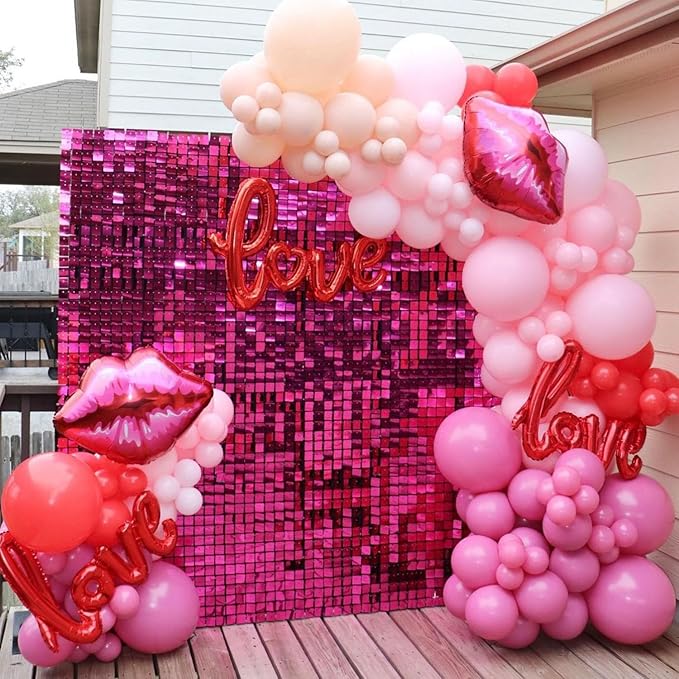 VitaCraft 139pcs Valentines Day Balloon Arch Garland Kit, Pink Red Rose Red Balloons with Large Lip Love Foil Balloon for Women Girls Valentine's Day Mother's Day Wedding Decoration