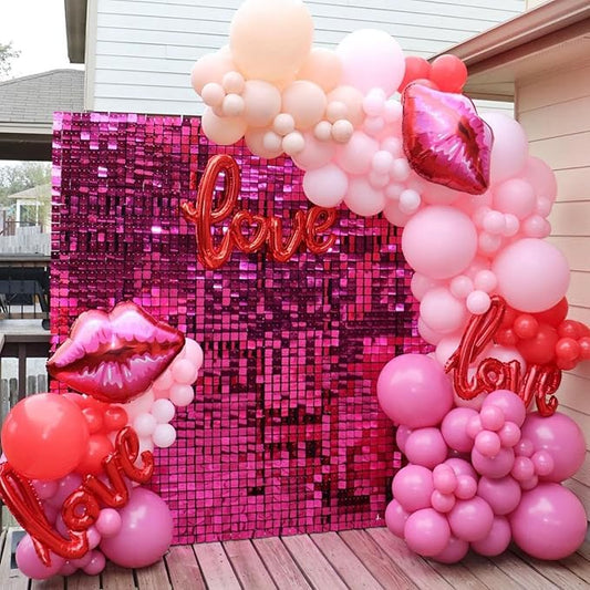 VitaCraft 139pcs Valentines Day Balloon Arch Garland Kit, Pink Red Rose Red Balloons with Large Lip Love Foil Balloon for Women Girls Valentine's Day Mother's Day Wedding Decoration