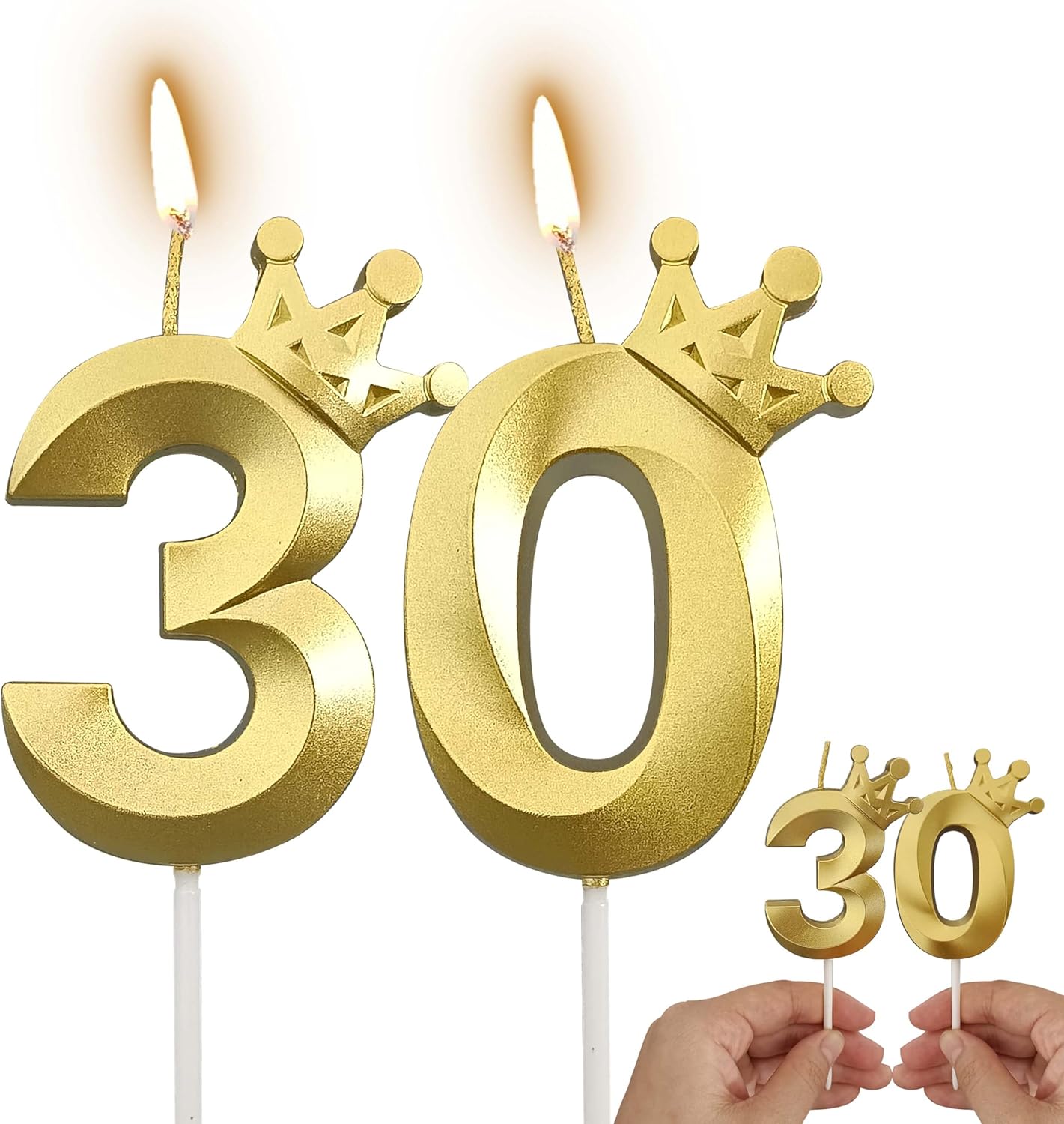 The Number 30 Gold Birthday Candles for Cake is Beautiful Number Candles for 30th Birthday Decorations for Man and Women (Gold-30, Crown)
