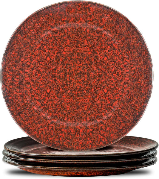 Hasense Ceramic Dinner Plates Set of 4, 10 Inch Large Red Pasta Dessert Salad Serving Plates, Stoneware Steak Plate Set, Microwave and Dishwasher Safe