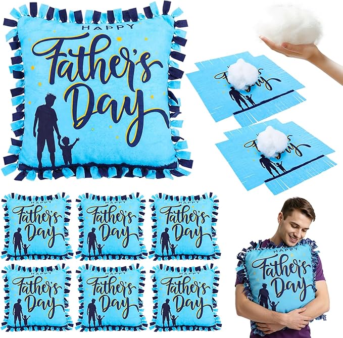 Mindsoft 6 Sets Father's Day DIY Pillow Craft Kits Cute Silhouette Tied Pillows with Happy Father's Day Design, Handmade Gifts for Dad, Craft Activities, Home Decoration & Party Decor Favors