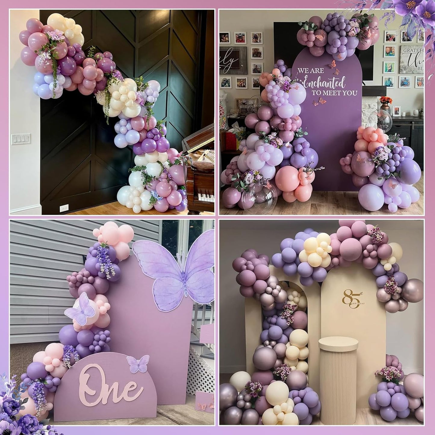 Dusty Purple Balloons Garland Arch Kit, Pink Purple Metallic Rose Gold Balloon, Lilac Retro Pink Sand White Balloon for Boho Baby Shower Bridal Wedding Birthday Mother's day Butterfly Party Decoration