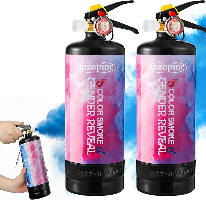 Giant Gender Reveal Fire Extinguisher (2 Pack), 2lb Color Powder Cannon Blasts 20+ Feet, Vibrant Blue Smoke Spray with Non-Toxic Cornstarch, Unique Handheld Party Supplies for Outdoor Baby Reveal