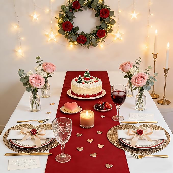 Burgundy Valentines Day Decor Table Runner Burlap Table Cloth 2 Packs Farmhouse Natural Burlap Table Runners Jute for Bridal Shower Party Style Living Room Decorations