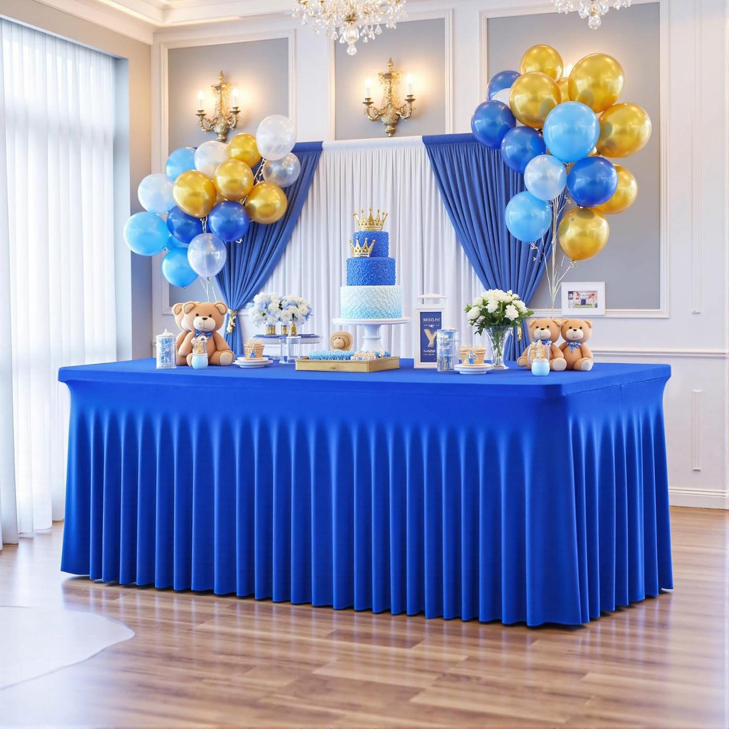 Besutolife 8 Pack Royal Blue Spandex Tablecloth for 6ft Rectangle Tables Fitted Table Cloth Stretch Table Covers Skirt 6ft Rectangular Tablecloths for Banquet Parties Wedding Decorations