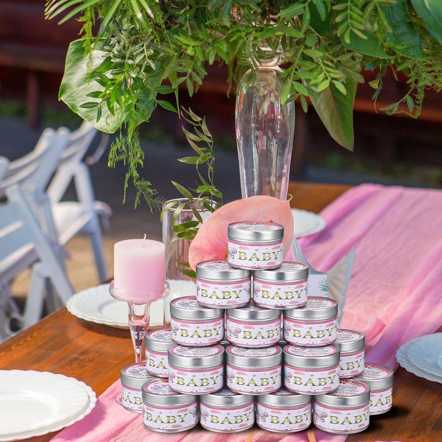 MTLEE 24 Pcs Elephant Baby Shower Party Favors Candles Lavender Scented Baby Shower Favors for Guests Rustic Tealights Candles Gender Reveal Return Gifts Girl Boy(1.2 Oz, Pink)