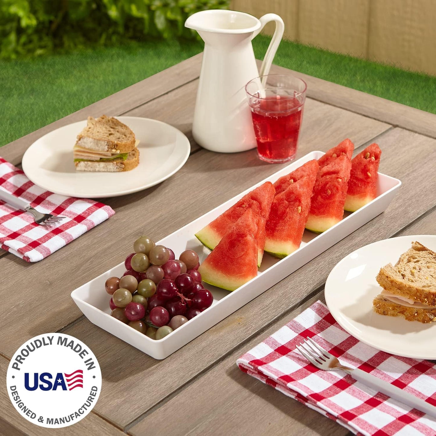 US Acrylic Avant White Plastic Serving Trays (Set of 4) 15” x 5” | Narrow Reusable Rectangular Party Platters | Serve Appetizers, Fruit, Veggies, & Desserts | BPA-Free & Made in USA (Pack of 2)