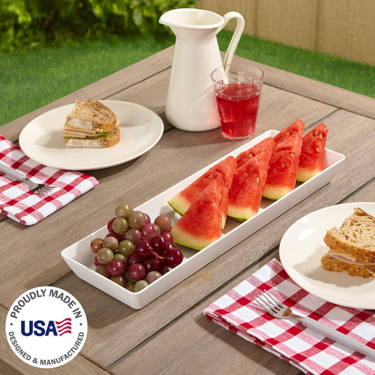 US Acrylic Avant White Plastic Serving Trays (Set of 4) 15” x 5” | Narrow Reusable Rectangular Party Platters | Serve Appetizers, Fruit, Veggies, & Desserts | BPA-Free & Made in USA (Pack of 2)