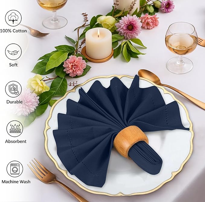 Ruvanti Cloth Napkins Set of 12, 100% Cotton High GSM 18x18 Inches, Hem Stitched Corners, Soft, Washable, Durable & Absorbent, Perfect for Parties, Christmas, Thanksgiving Dinners – Pageant Blue