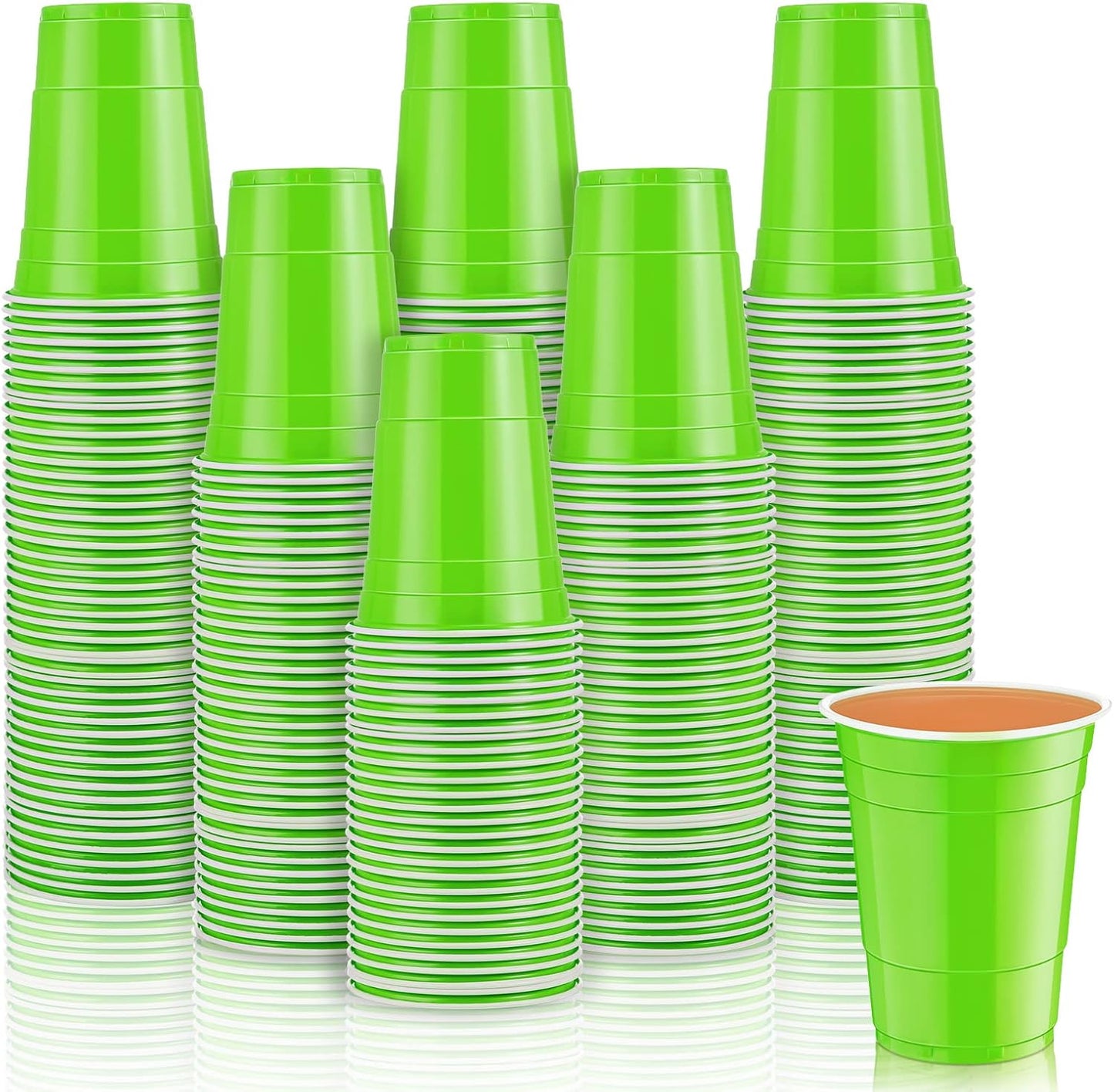 Lounsweer 100 Pack 16 Ounce Christmas Plastic Party Cups Disposable Heavy Duty Drinking Water Cups for Holiday Christmas Festival Wedding New Year Birthday Party Supplies(Fluorescent Green)