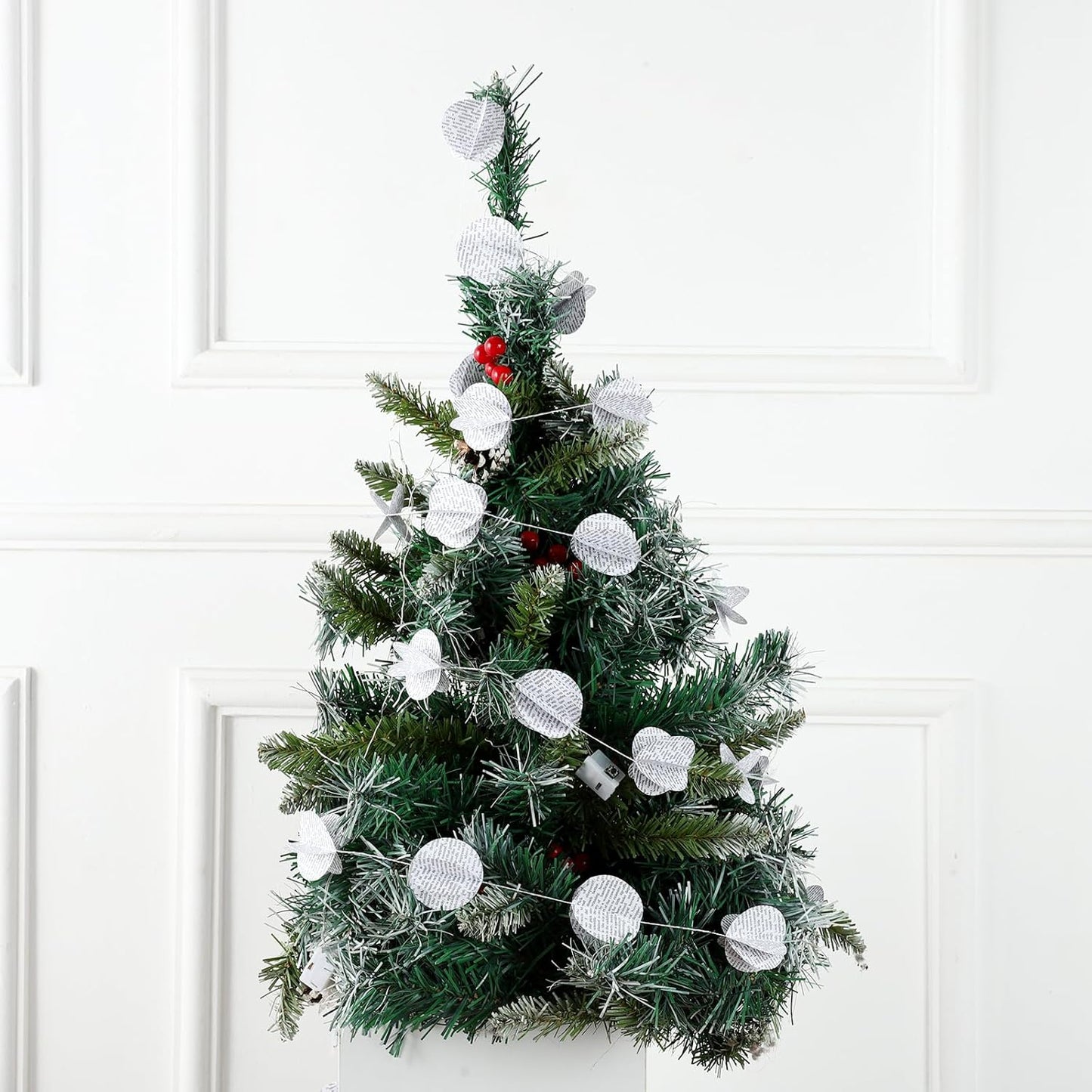 4 Pack Paper Circle Dot Garland Books Page Garland Bunting Party Holiday Christmas Newspaper Strand String Banner Wedding Backdrop Hanging Decoration (White Circular)