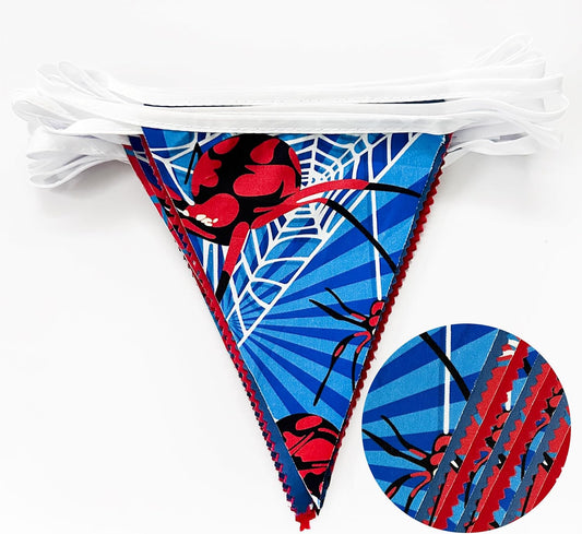 32Ft Spider Party Decorations Red Blue Spider Web Triangle Flag Pennant Banner Fabric Garland Streamer for Kids Boys Cartoon Super Heros Movie Birthday Superhero Baby Shower Party Decor Supplies