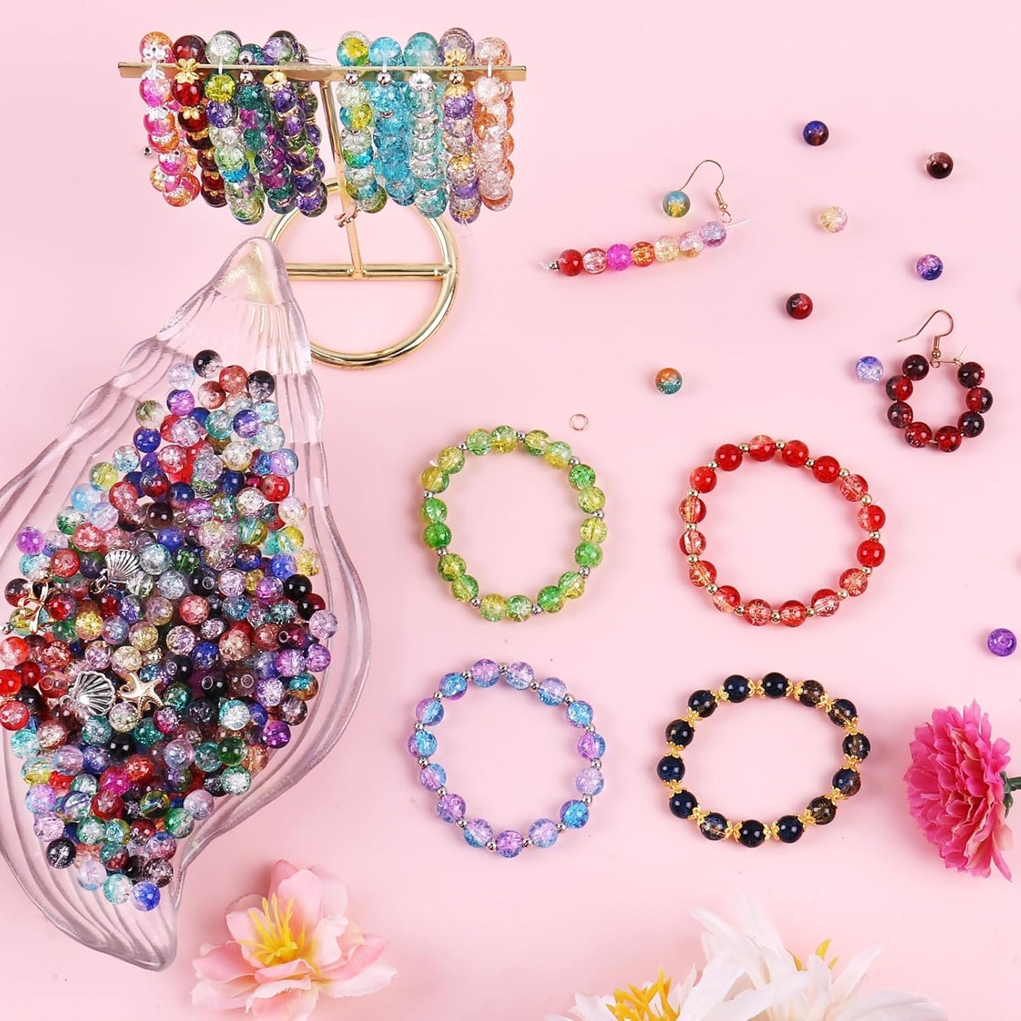2600 PCS 6mm Crackle Glass Beads for Jewelry Making, 48 Colors Crystal Beads Bracelet Making Kit, Round Beads for Bracelets, Friendship Bracelet kit for DIY Crafts Gifts, 2 Box (Crackle Colors)
