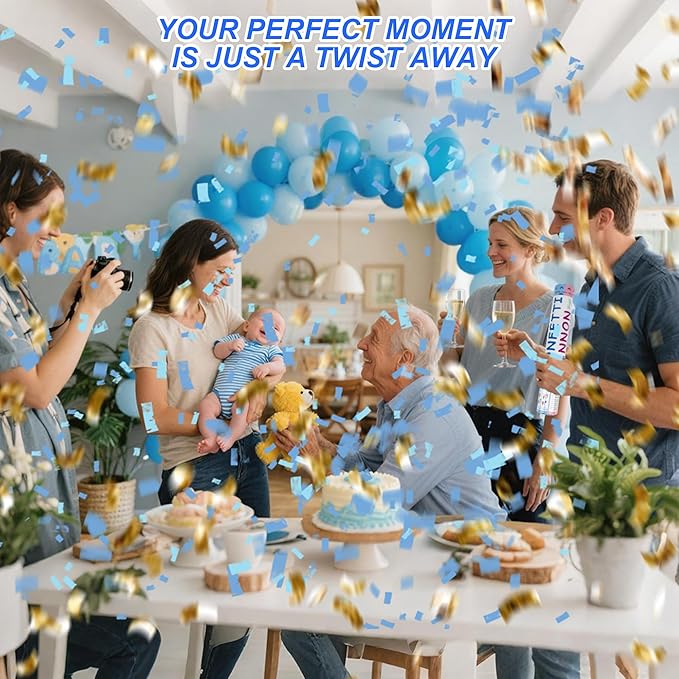 4 Pack Gender Reveal Confetti Cannon, 12 in Blue Rectangle Shaped Paper Party Poppers Cannons, Confetti Poppers For Baby Boy Gender Reveal Baby Showers (Rectangle, Blue)