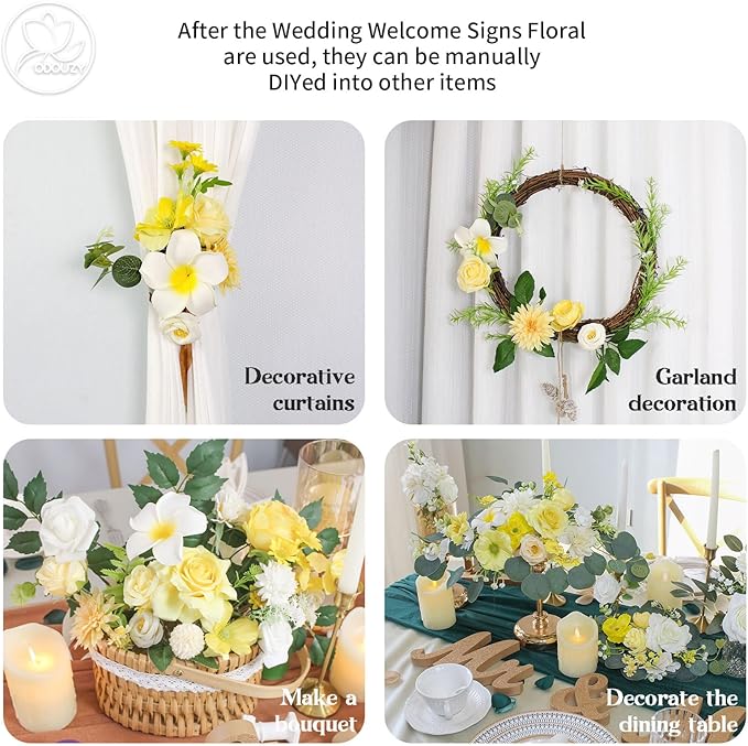 Artificial Wedding Arch Flowers for Wedding Sign,Set of 2 for Wedding Welcome Ceremony Sign,Faux Floral Swags,Wedding, Banquet and Reception Backdrop Floral Decoration (Yellow)