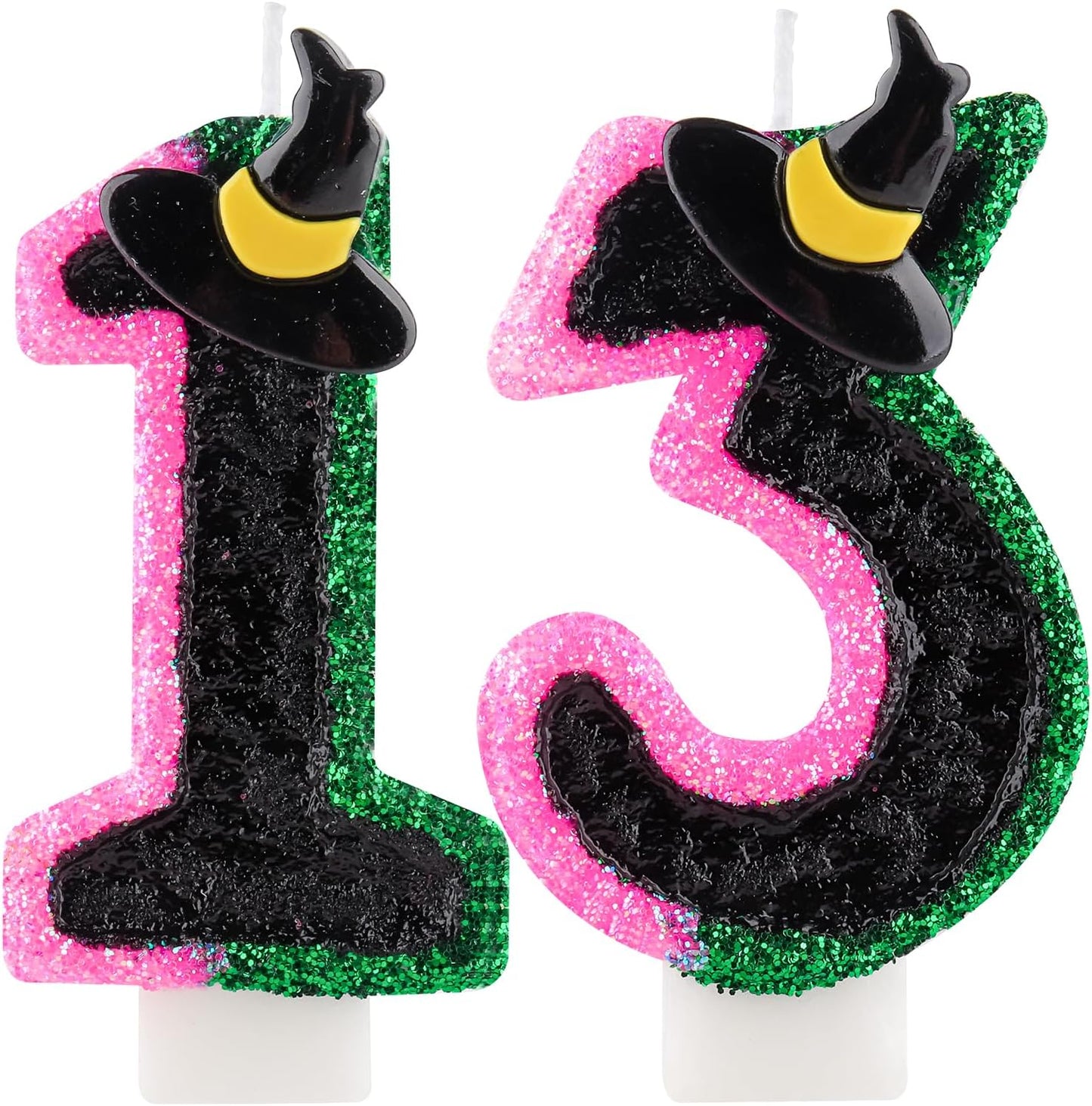 Birthday Number 13 Candles for Cake, Pink Green Black Party Decorations, Witch Birthday Party Decorations for Girls, Pink Green Birthday Candles, Cake Candle, Party Candle