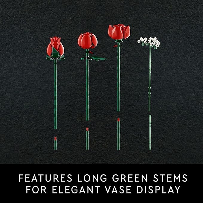 LEGO Botanicals Bouquet of Roses Artificial Flowers - Fake Red Roses Building Set for Adults, Ages 18+ - Gifts for Valentines Day for Her - Home Decor for Table Display - 10328
