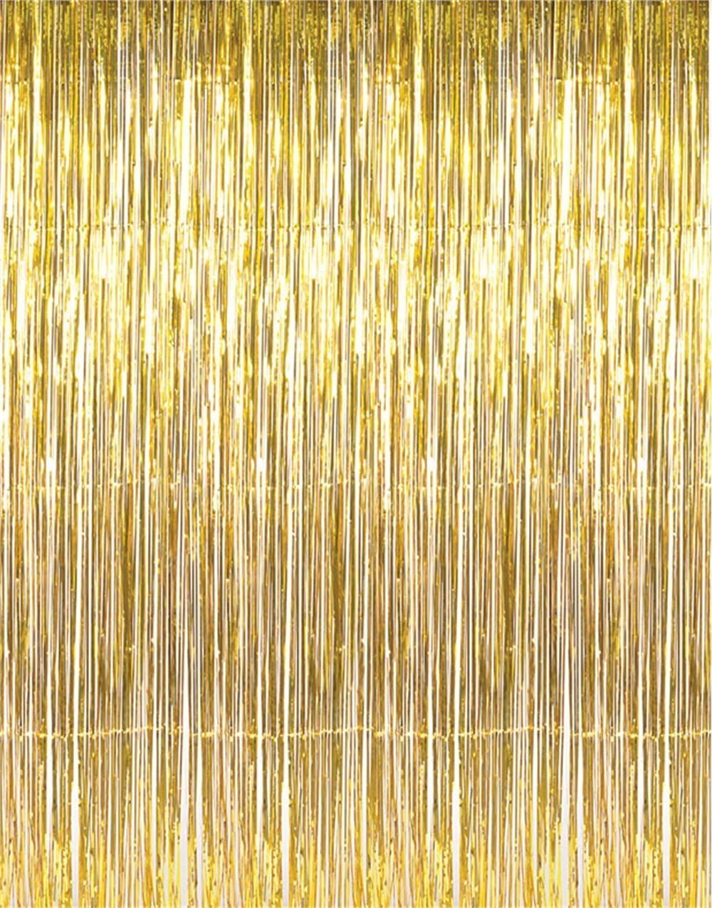 GOER 3.2 ft x 9.8 ft Metallic Tinsel Foil Fringe Curtains,Party Streamer Backdrop for Birthday,Graduation Decorations and New Year Eve (2 Pcs,Gold)