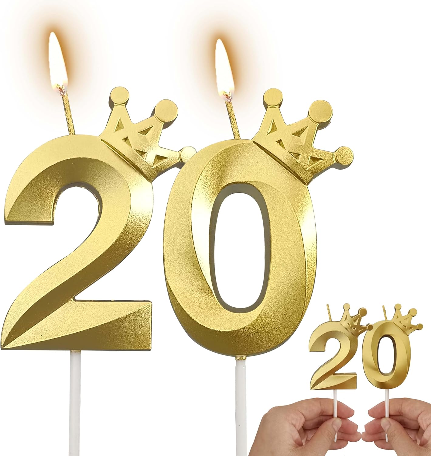The Number 20 Gold Birthday Candles for Cake is Beautiful Number Candles for 20th Birthday Decorations for Man and Women (Gold-20, Crown)