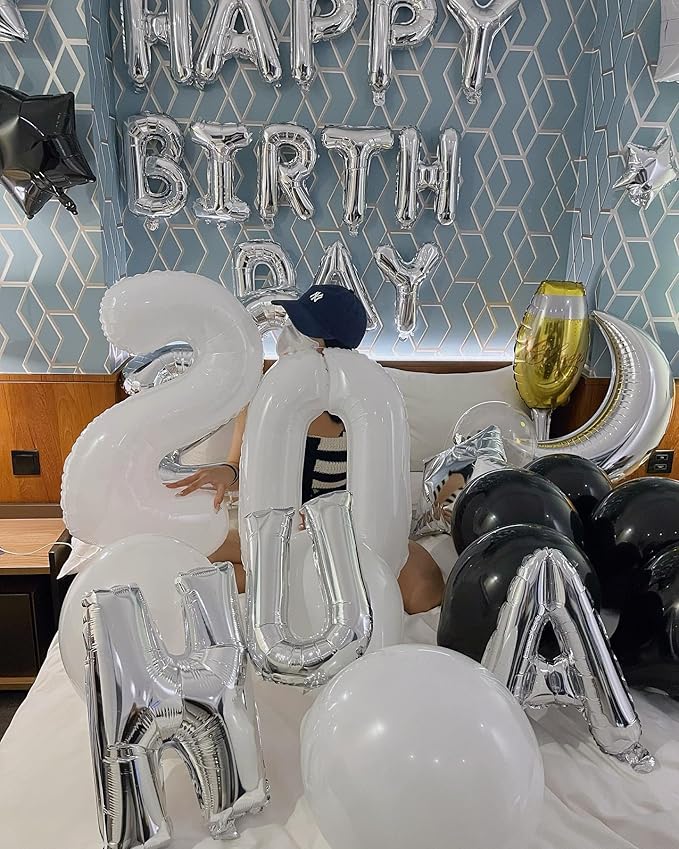 White Number 60 Balloon 40 inch, Translucent 60 Number Balloons, 60th White Birthday Decorations for Women Men, 60 Year Old Party Supplies