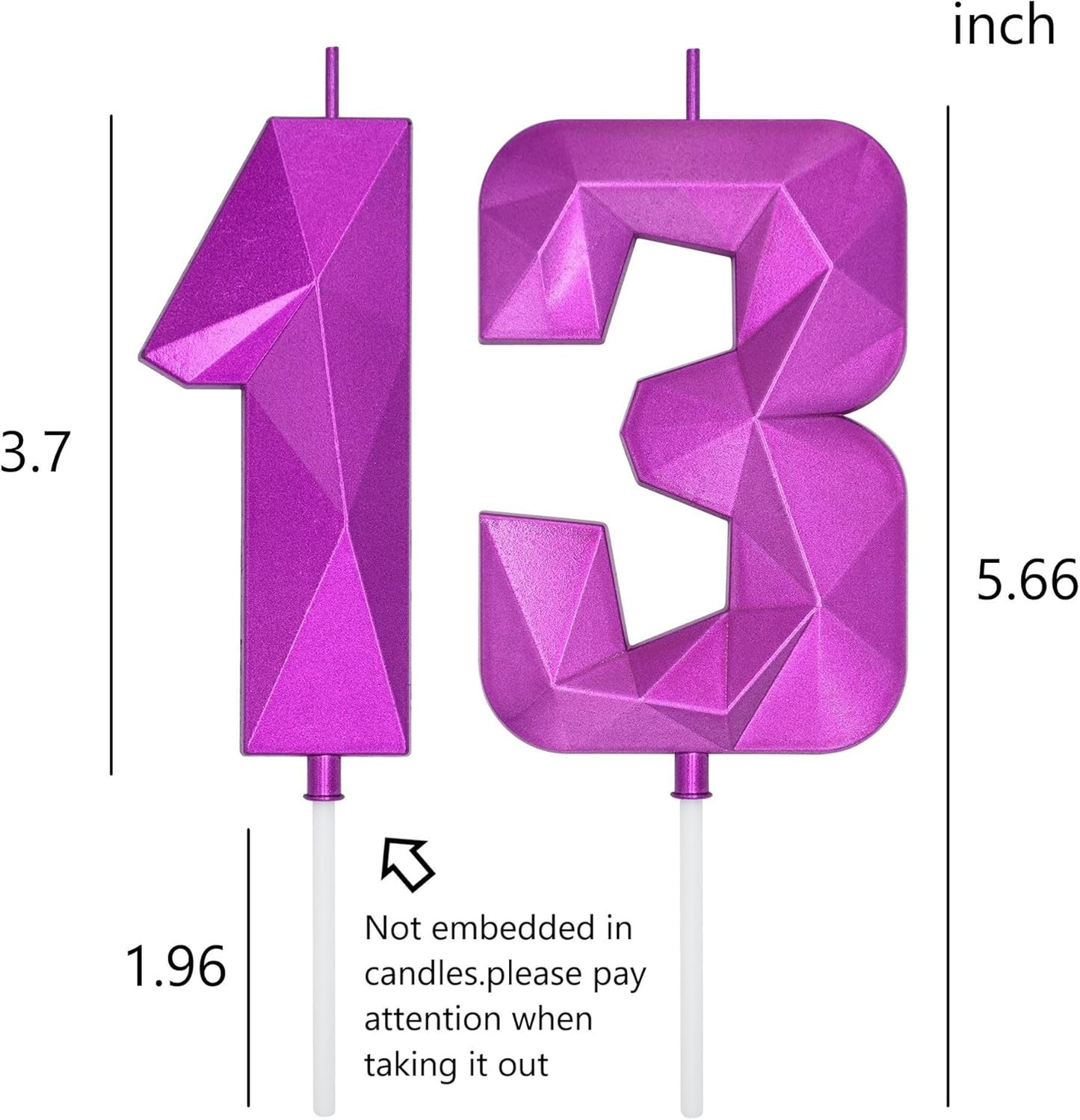 DERVENTA Large Birthday Candle Number 3D Purple 3.7 inch Party Celebration Anniversary Decoration Cake Topper 1 Piece (Number 13 Purple)