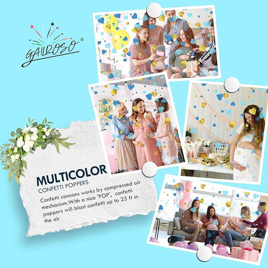 Gender Reveal Confetti Cannon,4 Blue Paper Connon Safty Party Poppers Shoots 20-25ft,12 inch Upgrade Firmware Maternity Shoots Baby Shower Gender Reveal Party Supplies Maternity Shoots