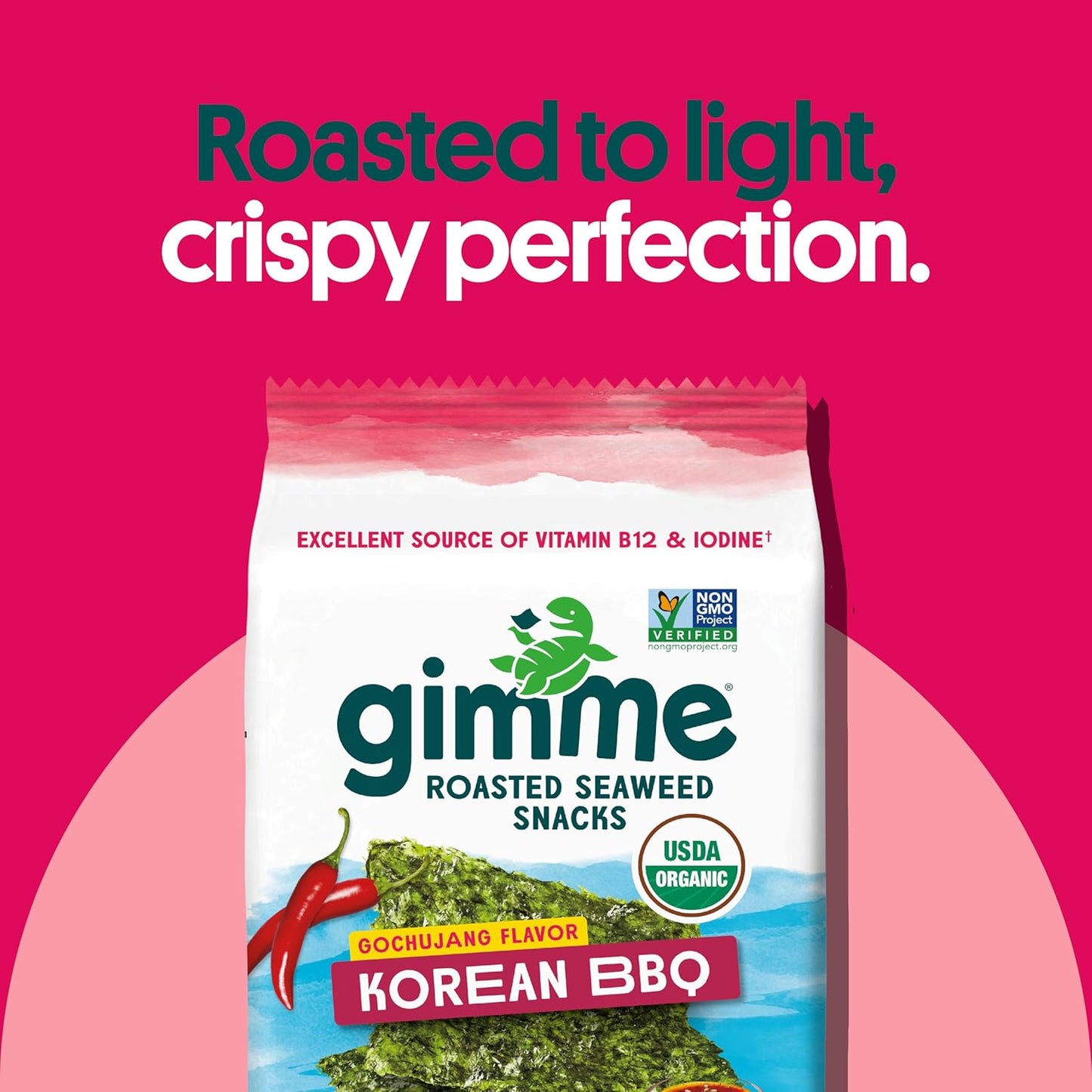 Gimme Seaweed Organic Premium Roasted Seaweed Snacks, Korean BBQ, 6 Count, Keto, Vegan, Gluten-Free, Great Source of Omega3s and Iodine, Healthy On-The-Go Snack for Kids and Adults (Pack of 2)