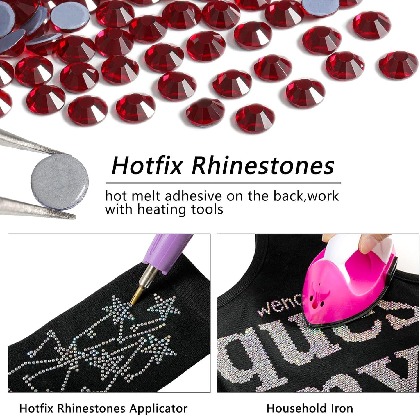 Beadsland Hotfix Rhinestones, 2880pcs Flatback Crystal Rhinestones for Crafts Clothes DIY Decorations, Dark Siam, SS10, 2.7-2.9mm