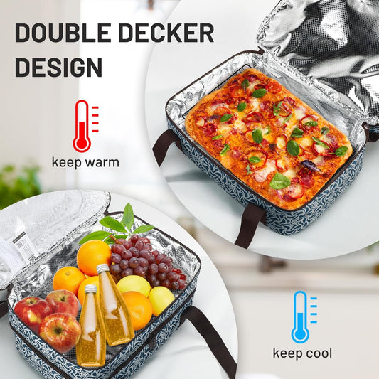 MIER Insulated Casserole Carrier Fits 9"x13" Baking Dishes/Foil Pans, Double Food Carriers Bag Thermal Holder for Hot or Cold Food Lasagna Lugger Potluck Parties Picnic Travel, Deep Blue