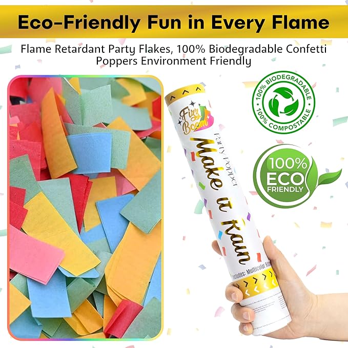 12 Pack 12 Inch Confetti Poppers, Biodegradable Confetti Popper Set for Wedding, Birthday Party Celebrations | Releases 15 ft in the Air