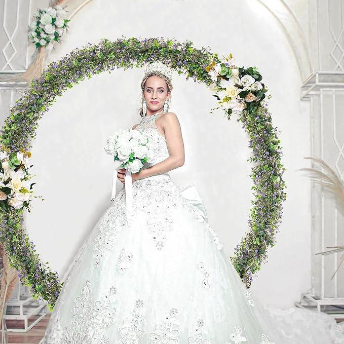4PCS Faux Eucalyptus Garland Plant, Artificial Baby Breath Flower Vines Hanging Leaves Vines Hanging Leaves Greenery Wedding Backdrop Arch Wall Decor, Indoor Outdoor 5.8 Ft（Purple & Green）
