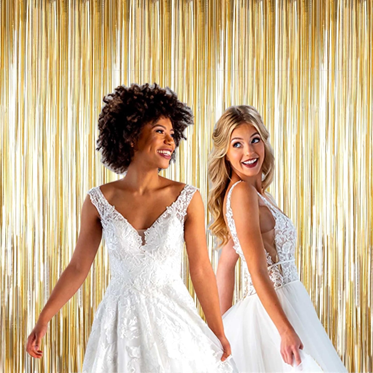 4 Pack Champagne Gold Foil Fringe Curtain Backdrop, 3.28Ft x 6.56Ft Metallic Tinsel Streamers Curtains, Wedding, Thanksgiving, Birthday, Christmas, Halloween Party Decoration