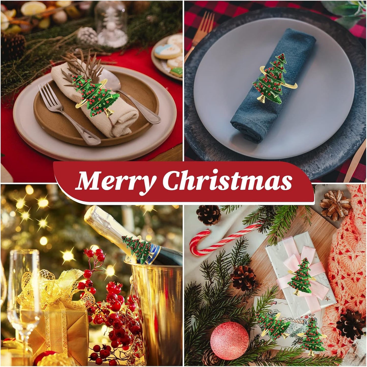 Legigo Set of 6 Christmas Tree Napkin Rings for Dinning Table Setting - Metal Napkin Holder Rings for Xmas Dinner Holiday Party, Wedding Receptions Dinning Table Setting