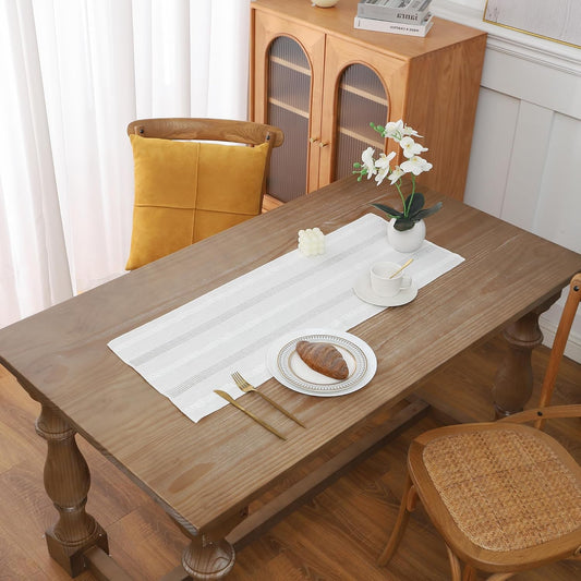 Gernaice Boho Table Runner, Embroidered Cotton Linen Farmhouse Table Runners for Dresser End Coffee Table Home Decor, 24" L X 13" W Cream White