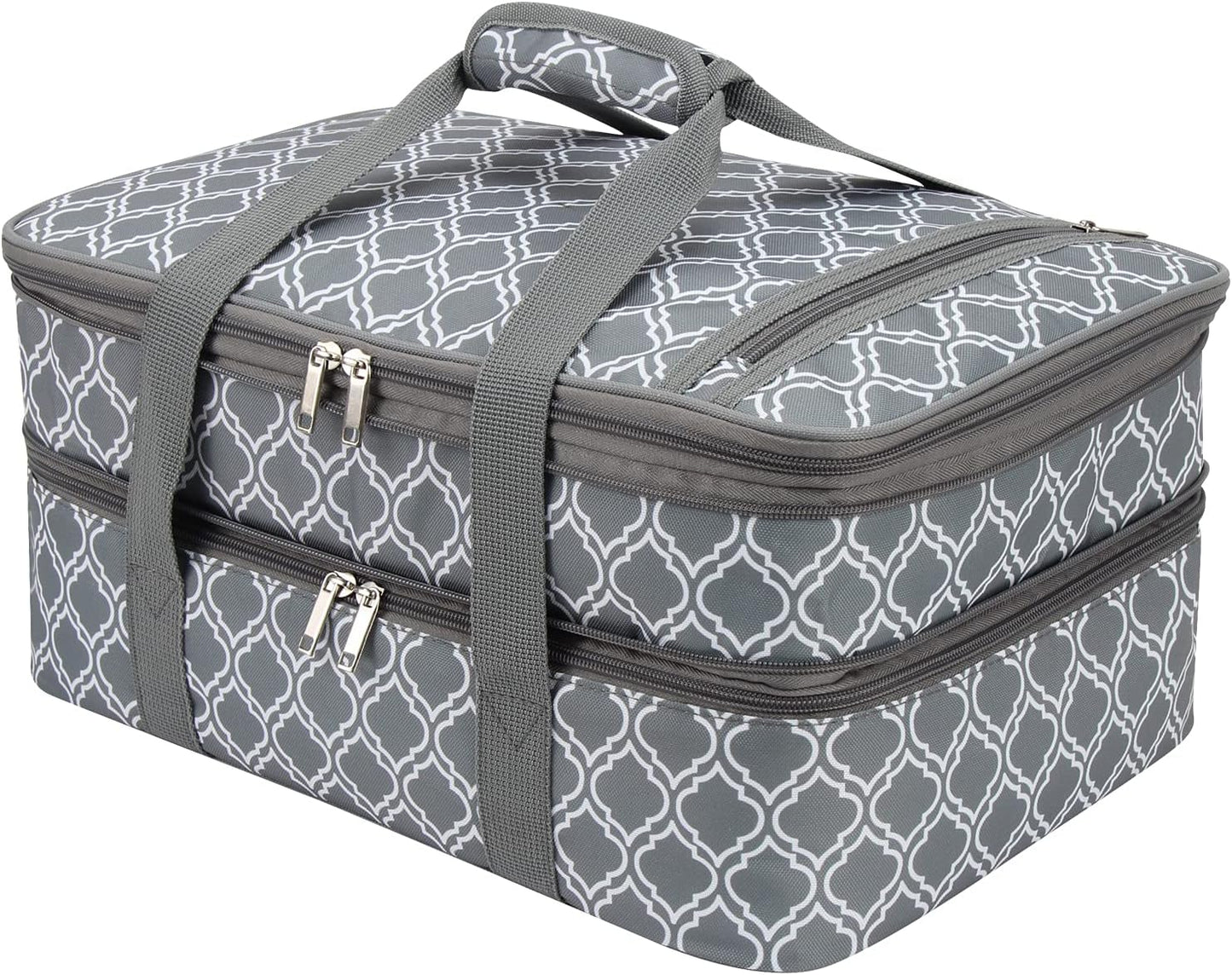 Double Insulated Casserole Carrier Fit 9"x13" Lasagna Baking Dish Pan for Hot or Cold Food Transport,Portable Thermal Reusable Lunch Warmer Tote Bag for Gathering,Camping,Cookouts,Parties-Laurel Green
