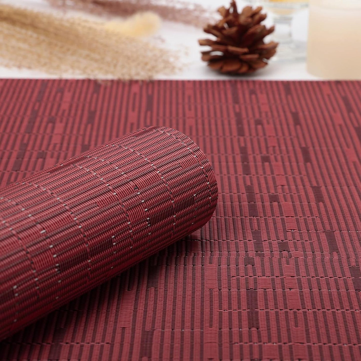 Myir JUN Table Runner, Vinyl Table Runner Indoor Arbitrarily Cropped Runner for Table Heatproof for Home Party (Red, 12 x 94 inch)