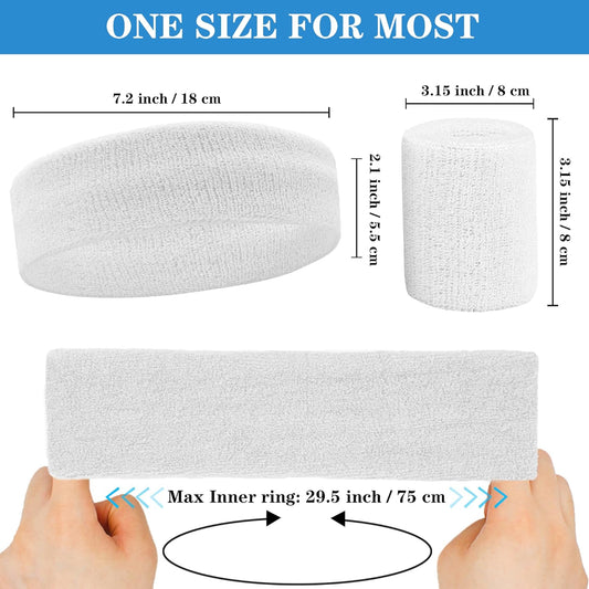 6 Pieces Sweatband Set Sports Headband Wristband Set, Moisture Wicking Athletic Sweatbands 4 Wrist Sweatband and 2 Headbands, Terry Cloth Sweat Absorbing Head Band for Workout