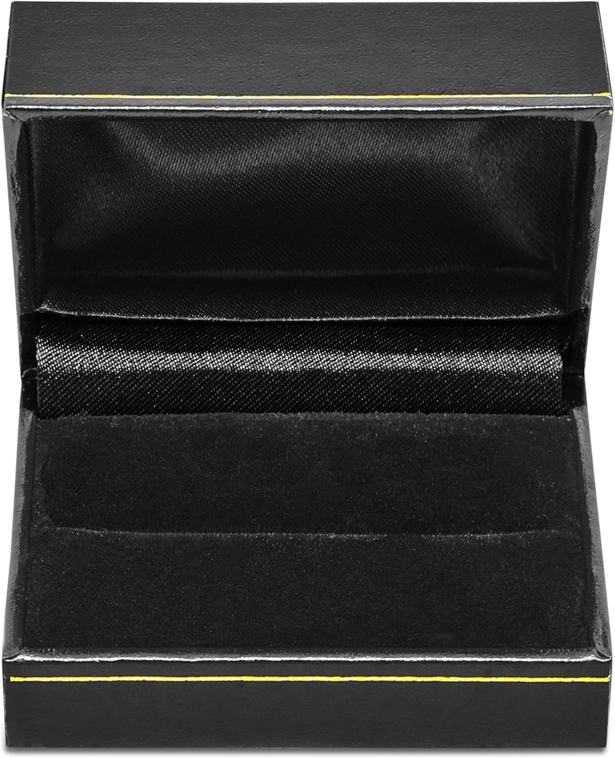Novel Box Black Jewelry Box for Double Rings 3x2x1.5 Inches - Ring Gift Boxes with Gold Trim - Faux Leatherette Double Rings Storage Case - Gift Presentation Cases for Ring Only