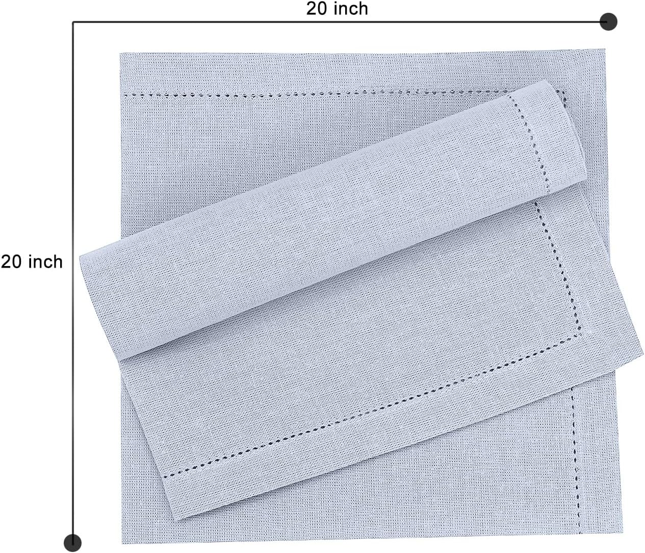 Ruvanti Premium Linen Napkins Set of 6-20x20 Inch, Classic Hemstitch, Mitered Corner Cloth Napkins - Soft, Elegant Dinner Napkins Cloth Washable for Weddings, Parties, Everyday Use - Arctic Ice