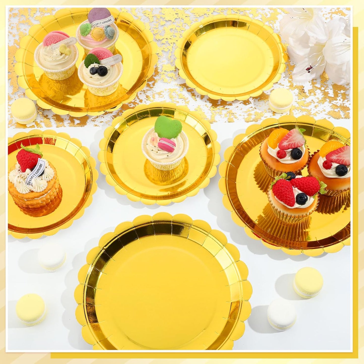 30 Pcs Dessert Plates Disposable, 7 Inch Scalloped Gold Paper Plates Small Cake Appetizer Birthday Plate Fancy Gold Party Plate for Wedding, Birthday, Holiday