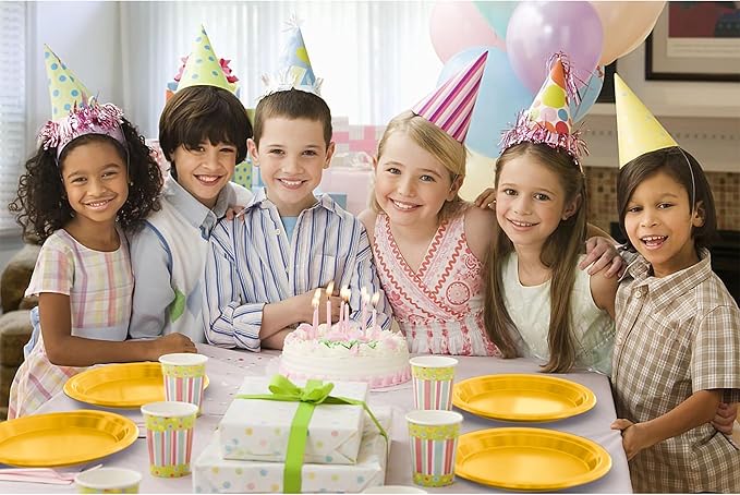 Party Solids Yellow Plastic Plates For Party Supplies, Yellow Disposable Plates 100 Pieces - 50-7" & 50-9" Heavy Duty 350 GSM Disposable Dinnerware Sets, Plastic Dinnerware Sets
