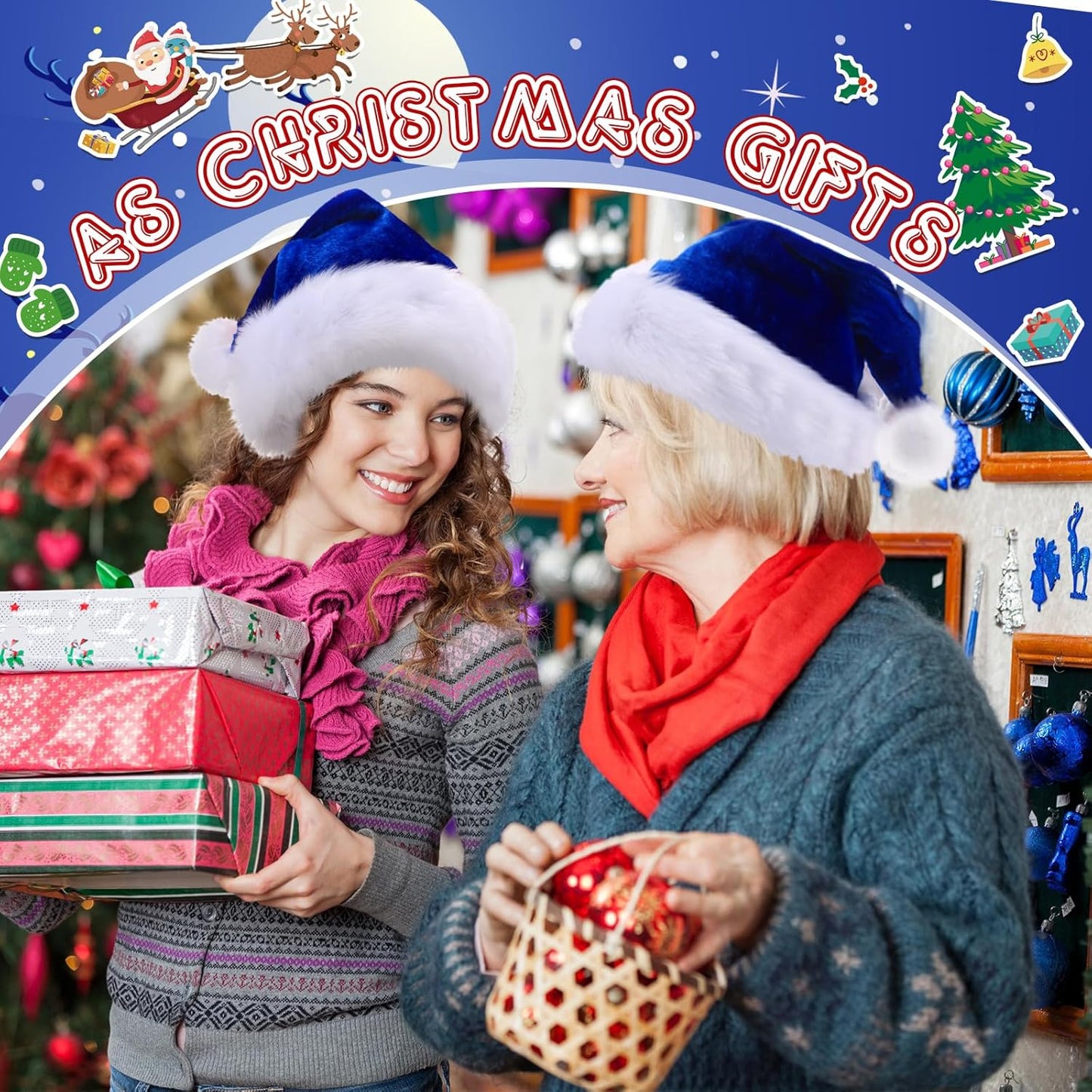 Ramede 36 Pcs Christmas Hats Adult Red/Green/Blue Plush Santa Hats Bulk for Women Men Christmas Xmas Holiday Costume