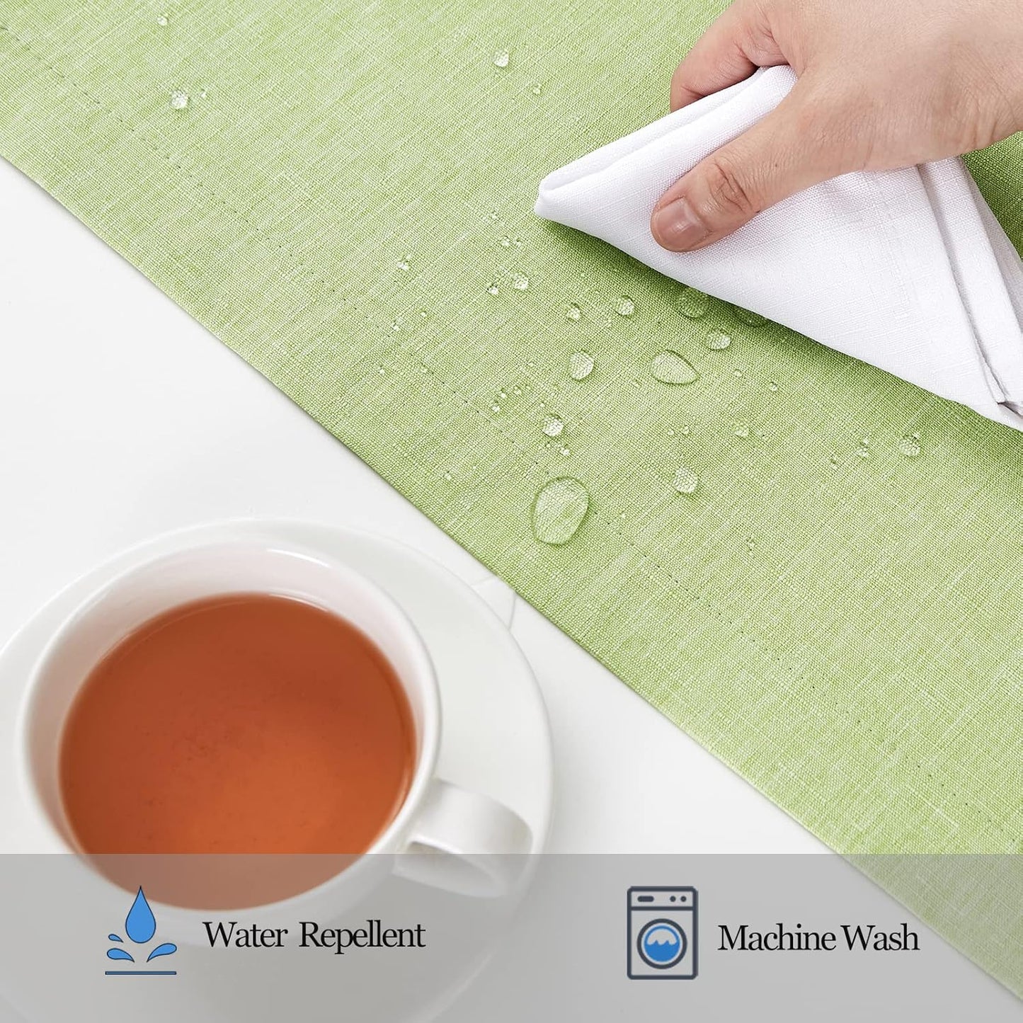 Mebakuk Cloth Placemats, Machine Washable Linen Style Thick Place Mats, Heat Resistant and Easy to Clean Fabric Table Mats for Kitchen Dining Table (Mint Green, Set of 6)