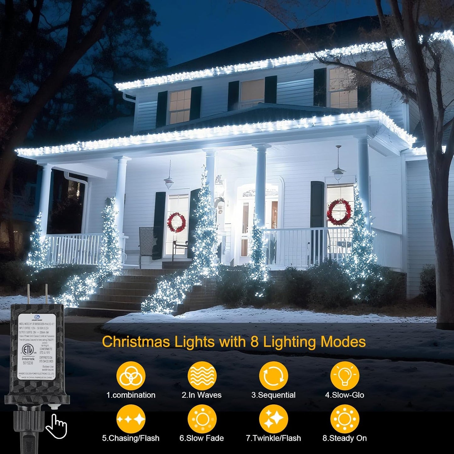 66FT 200LED Christmas Lights Plug in,Connectable Fairy Lights with Plug/Timer/8 Modes, Christmas Tree Lights Lighting Outdoor Indoor Garden Party Wedding Christmas Tree Decoration(Cool White)