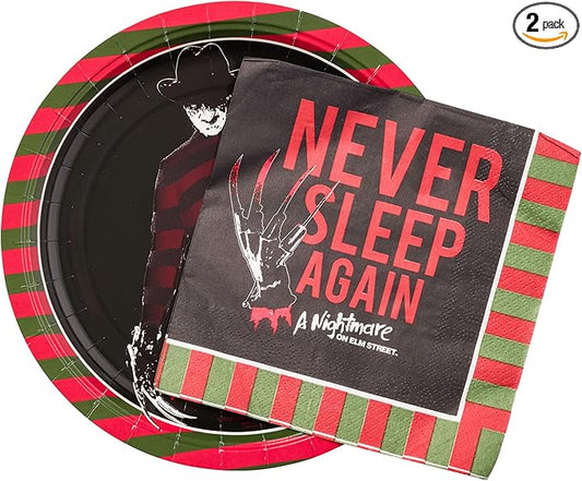 Silver Buffalo A Nightmare on Elm Street Featuring Freddy Krueger Never Sleep Again 32 Pack Partyware Disposable Paper Plates and Napkins