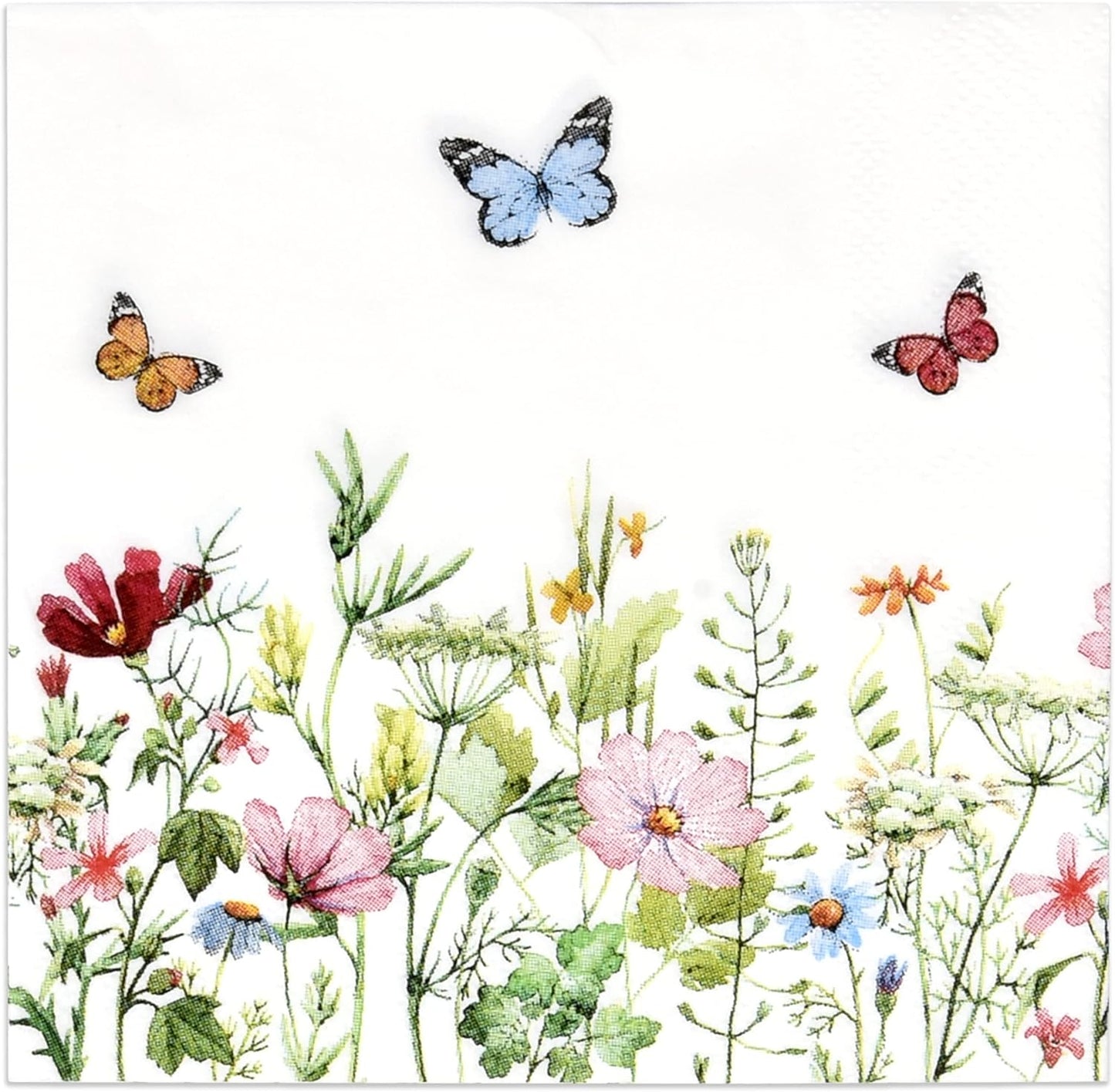 Gift Boutique 100 Pcs Floral Wildflower Cocktail Beverage Napkins Disposable Paper Butterfly Wild Flower Dessert Napkin for Tableware Party Supplies