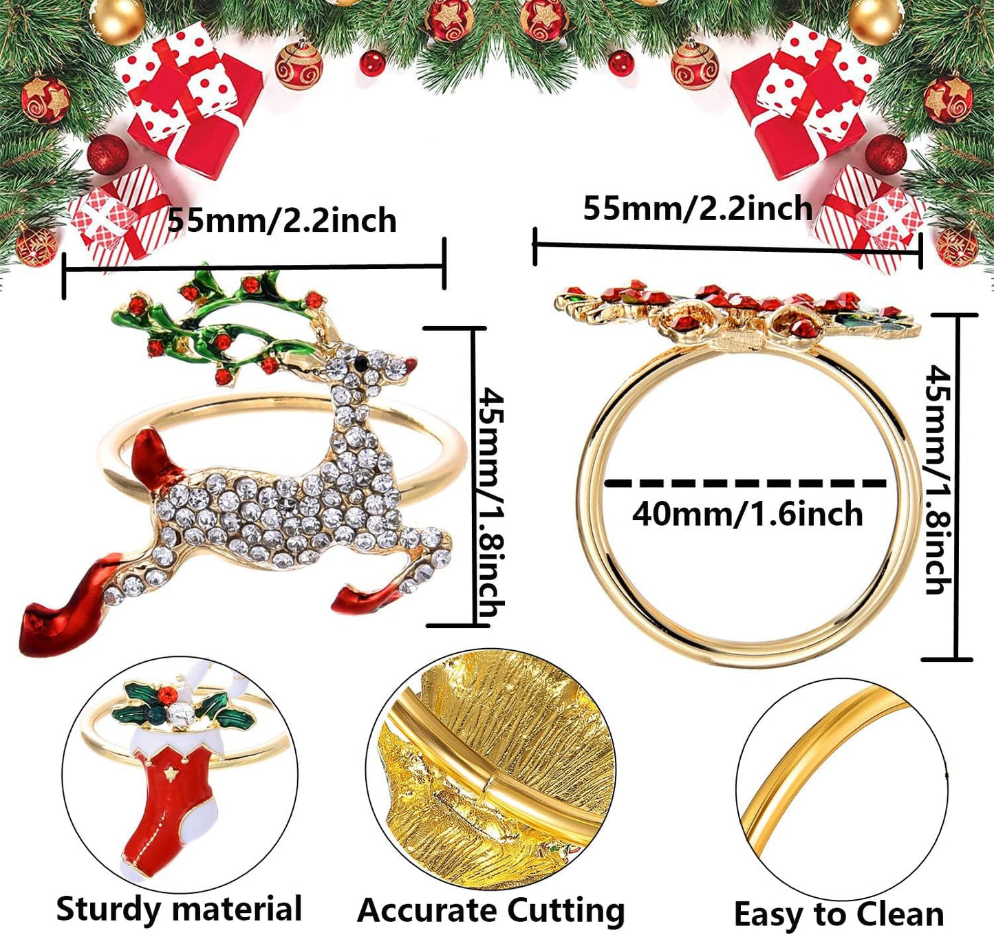 Christmas Napkin Rings Set of 12 Xmas Napkin Ring Christmas Napkin Holder for Cloth Napkins